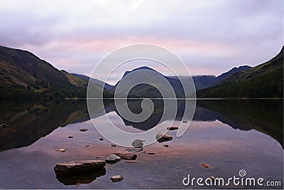 Pink sky Buttermere 1 Stock Photo