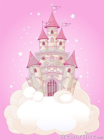 Pink Sky Castle Vector Illustration