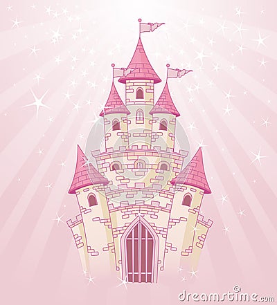 Pink Sky Castle Vector Illustration