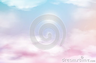 Pink sky heaven with clouds, baby background Vector Illustration