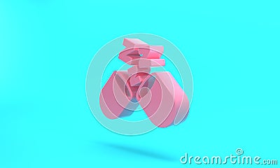 Pink Sleeping pill icon isolated on turquoise blue background. Minimalism concept. 3D render illustration Cartoon Illustration