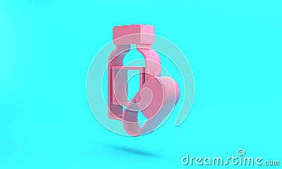 Pink Sleeping pill icon isolated on turquoise blue background. Minimalism concept. 3D render illustration Cartoon Illustration