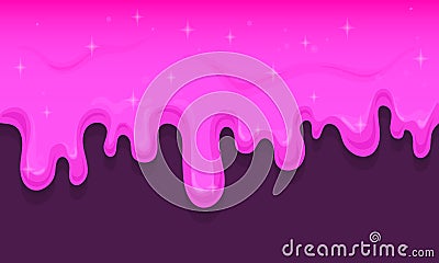 Pink slime. Glitter drip bubble gum or strawberry jelly, texture sweet berry glaze for donut cake doughnut, flow drop Vector Illustration