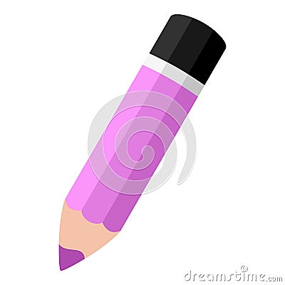 Pink Small Pencil Flat Icon Isolated on White Vector Illustration