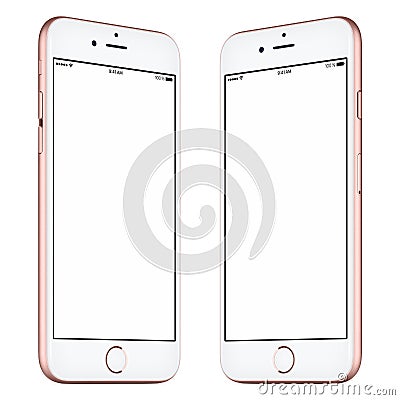 Pink smartphone mockup slightly rotated both sides Stock Photo