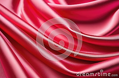 Pink Smooth Silk Fabric or Satin with Pleats and Waves Creased Soft Drapery Material Stock Photo