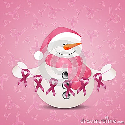 Pink snowman with pink awareness ribbons Stock Photo