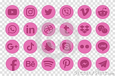 Pink social media icons logos. Vector illustration Vector Illustration