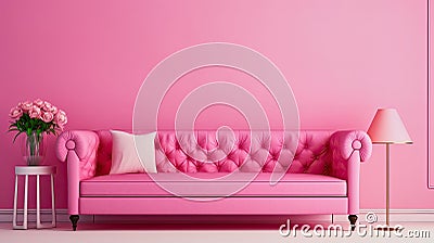 pink sofa in a minimalistic living room Stock Photo