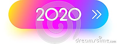 Pink spectrum 2020 New Year sign, icon or oval button Vector Illustration
