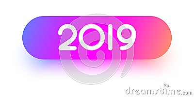 Pink spectrum 2019 New Year sign, icon or oval button Vector Illustration