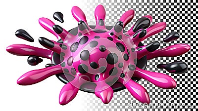 Pink spiky blob, abstract form, virus-like shape, modern art, edgy design png transparent image Generative AI Stock Photo