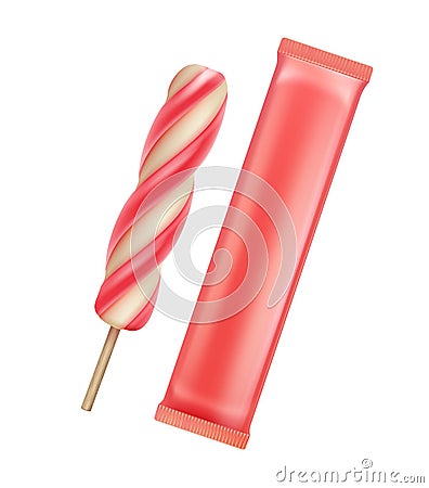 Pink Spiral Popsicle Lollipop Ice Cream Fruit Ice Vector Illustration