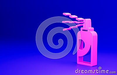 Pink Spray can for hairspray, deodorant, antiperspirant icon isolated on blue background. Minimalism concept. 3D render Cartoon Illustration