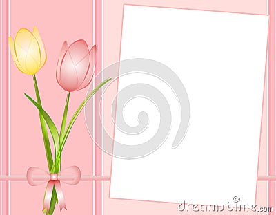 Pink Spring Tulips Note Paper Background Cartoon Illustration