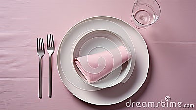 pink square linen placemats in a minimalist style, ensuring a clean and visually appealing composition. Highlight the Stock Photo