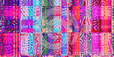 Pink Squares Ð¡oncentric Polygons Glitch Art Backdrop. Distorted Geometric Surface. Abstract grunge pattern. Distortion Screen Stock Photo