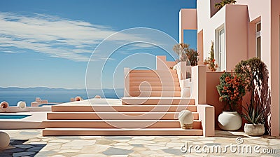 Pink staircase of vacational house Stock Photo