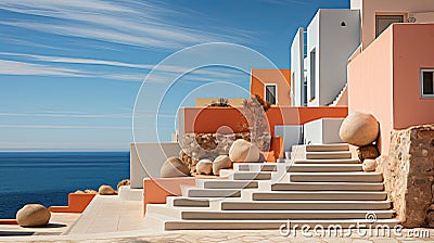 Pink staircase of vacational house Stock Photo