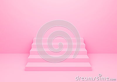 Pink stairs up front view. Pastel color room background with stairway. 3D Rendering design. Stairway or podium geometrical texture Stock Photo