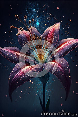 Pink stargazer lily flower at night. Beautiful wallpaper or home art Stock Photo