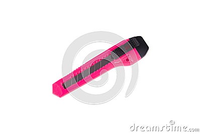 Pink stationery knife isolated over the white background. Stock Photo