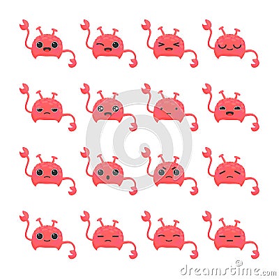 Pink stickers with pink crab on white background. Vector Illustration