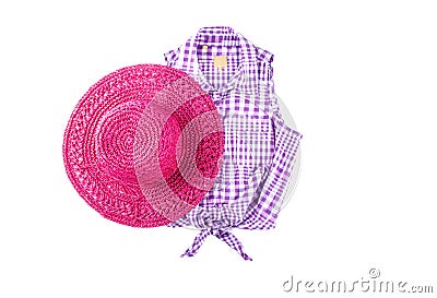 Pink Straw Hat and Sleeveless Shirt Stock Photo