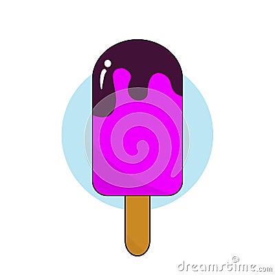 Pink strawberry ice cream mixed with chocolate. It's delicious to combine. Vector Illustration