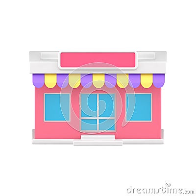 Pink street awning storefront local shop building exterior realistic 3d icon vector illustration Vector Illustration