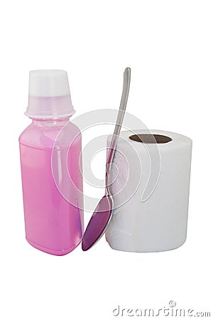 Pink Stuff, Toliet Paper and Tablespoon Stock Photo