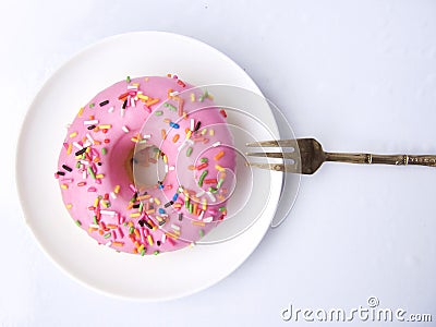 Pink Sugar Donut Stock Photo