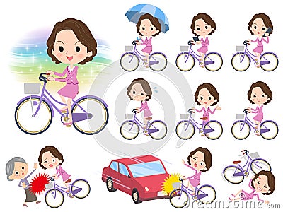 Pink suit business middle aged women_city bicycle Vector Illustration