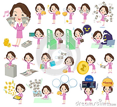 Pink suit business middle aged women_money Vector Illustration