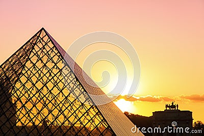 Pink sunset Louvre Editorial Stock Photo