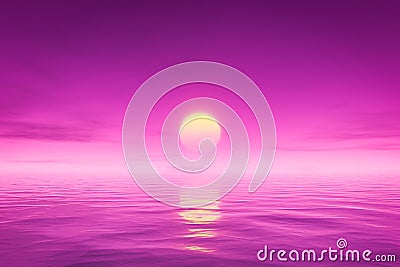 Pink sunset over the ocean Cartoon Illustration