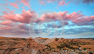 Pink Sunset Theodore Roosevelt National Park Stock Photo