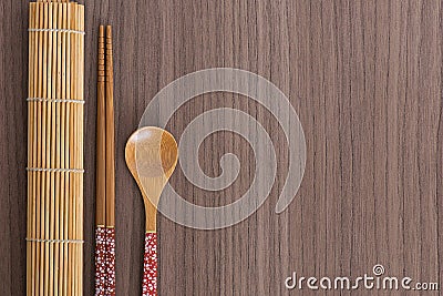 Pink sushi chopsticks and spoon Stock Photo