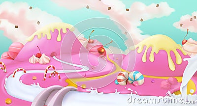 Pink sweet landscape background Vector Illustration