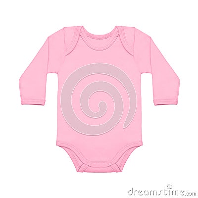 Pink sweet lilac baby girl shirt bodysuit with long sleeve on a white background. Mock up for design and Stock Photo