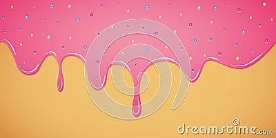 Pink sweet melting icing with colorful with colorful sugar pearls Vector Illustration