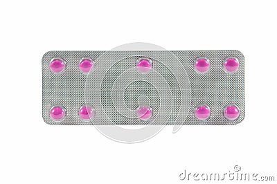 Pink tablet in blister on white Stock Photo