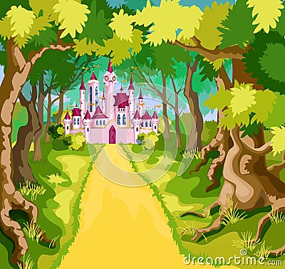 Pink tale castle. Vector Illustration