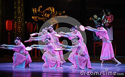 Pink tambourine-The first act of dance drama-Shawan events of the past Editorial Stock Photo