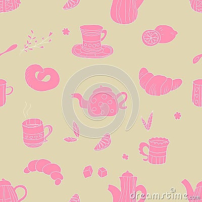 Pink tea pattern Vector Illustration
