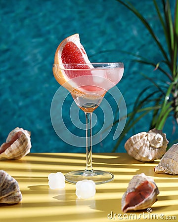 Pink Tequila Is Summer Drink. Tequila crafted with blue agave, uniquely finished for a month in red wine barrels. Stock Photo