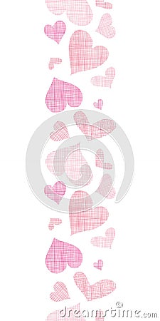 Pink textile hearts vertical border seamless Vector Illustration