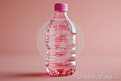 Pink Tinted Plastic Water Bottle on Soft Background. Generative ai Cartoon Illustration