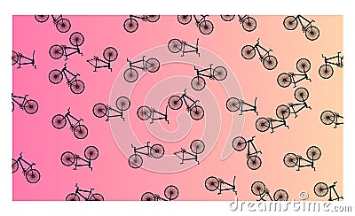 Pink to white background with many bicycles - vector illustration Cartoon Illustration
