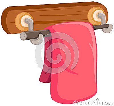 Pink towel on the wooden rack Vector Illustration